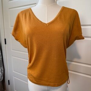 Max Studio Mustard V-Neck Short Sleeve Top